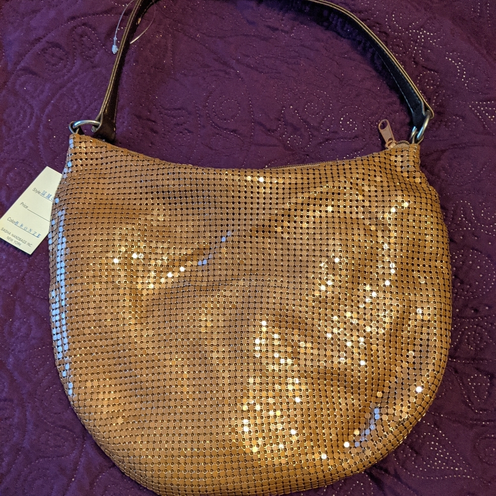 Bronze metal mesh handbag